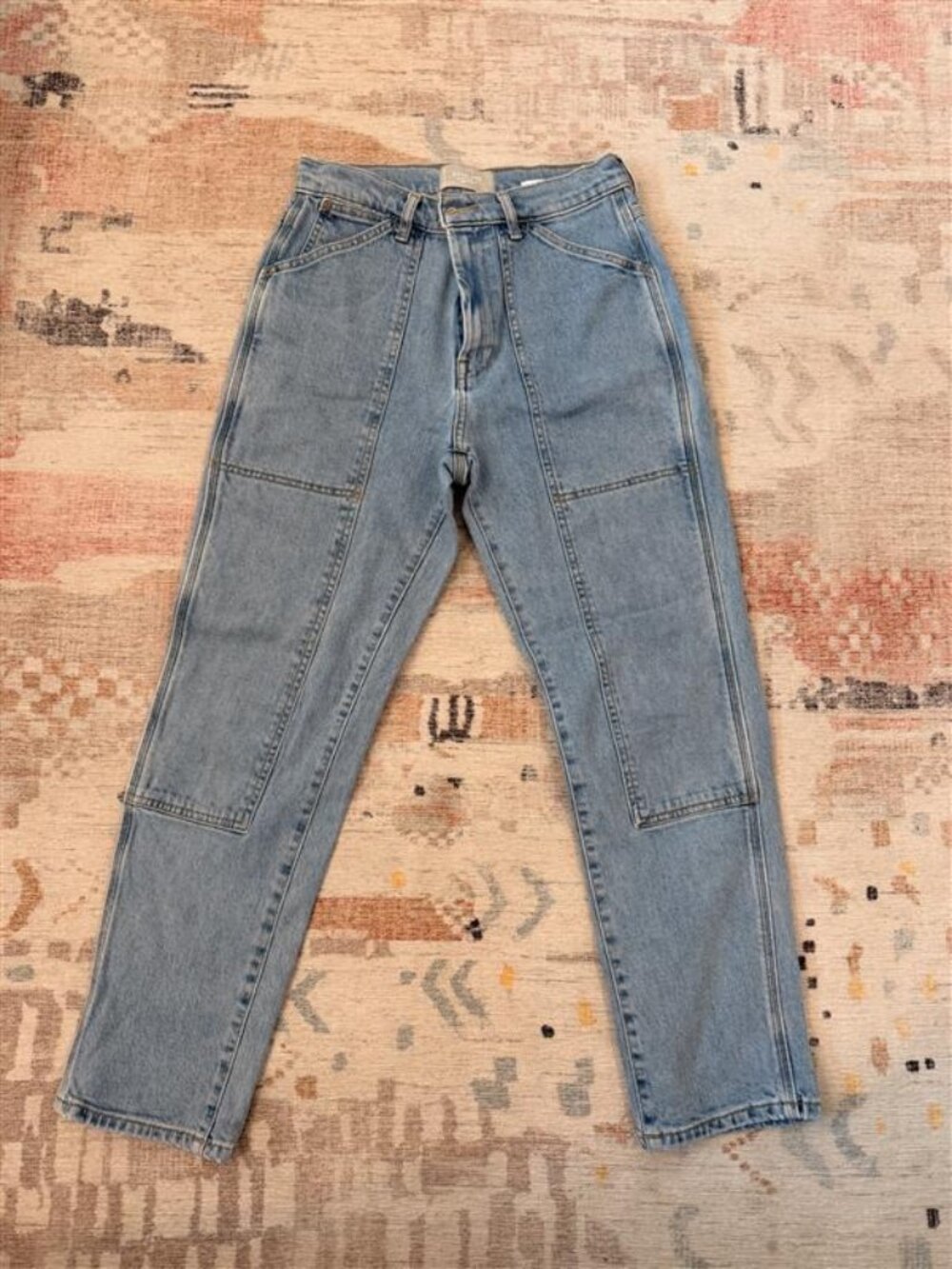 Everlane Relaxed Straight Leg Jeans, Light Wash, Panel Seam Utility (26)